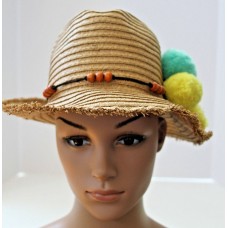 Limited Too Girls Hat Straw Pom Pom Pompom Blue Pink Yellow One Size Mujers  eb-29781480